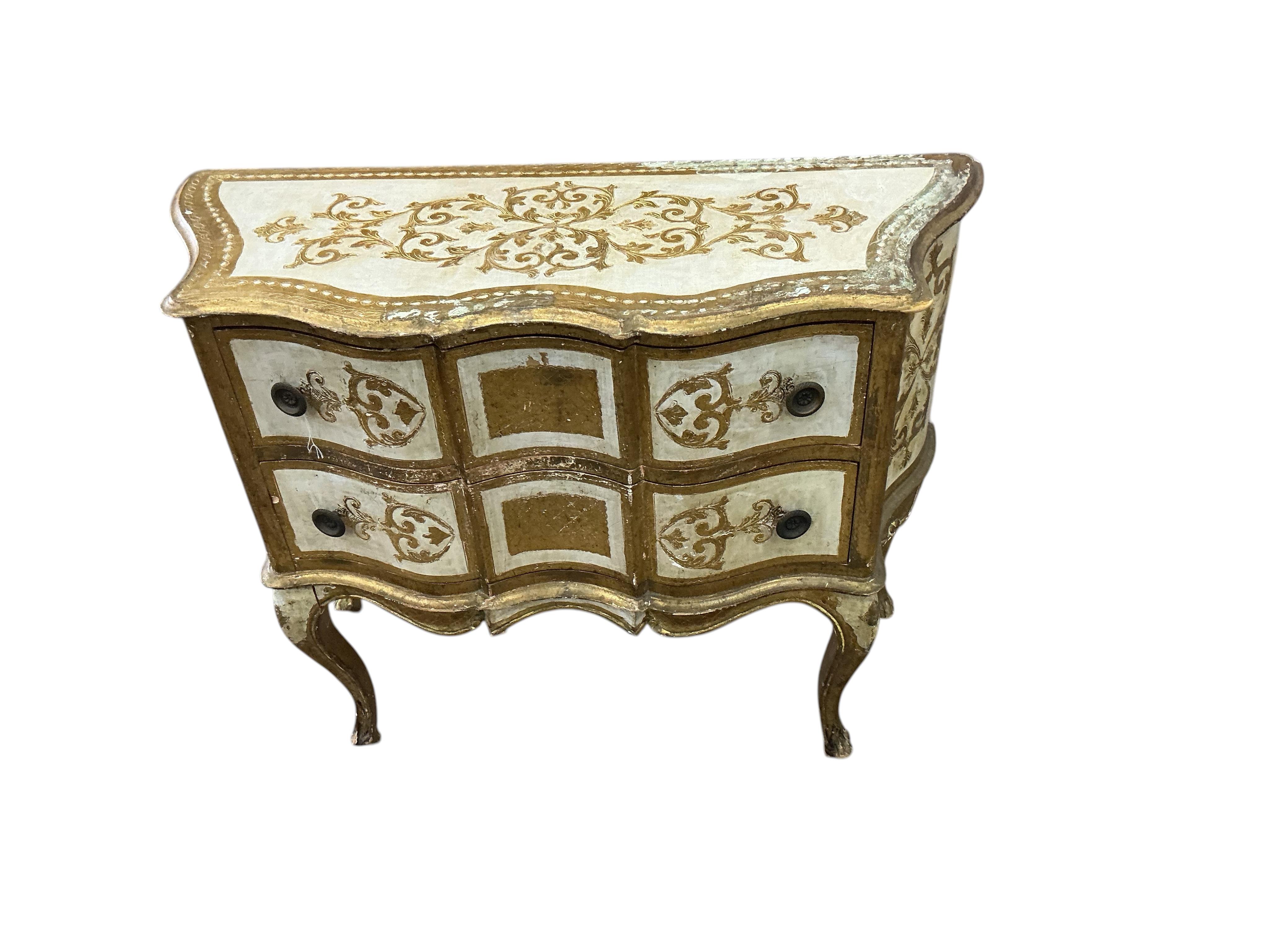 A mid 20th century Italian painted two drawer chest, width 100cm, depth 39cm, height 80cm